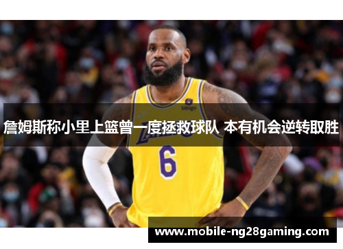 詹姆斯称小里上篮曾一度拯救球队 本有机会逆转取胜