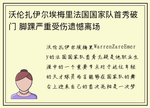 沃伦扎伊尔埃梅里法国国家队首秀破门 脚踝严重受伤遗憾离场